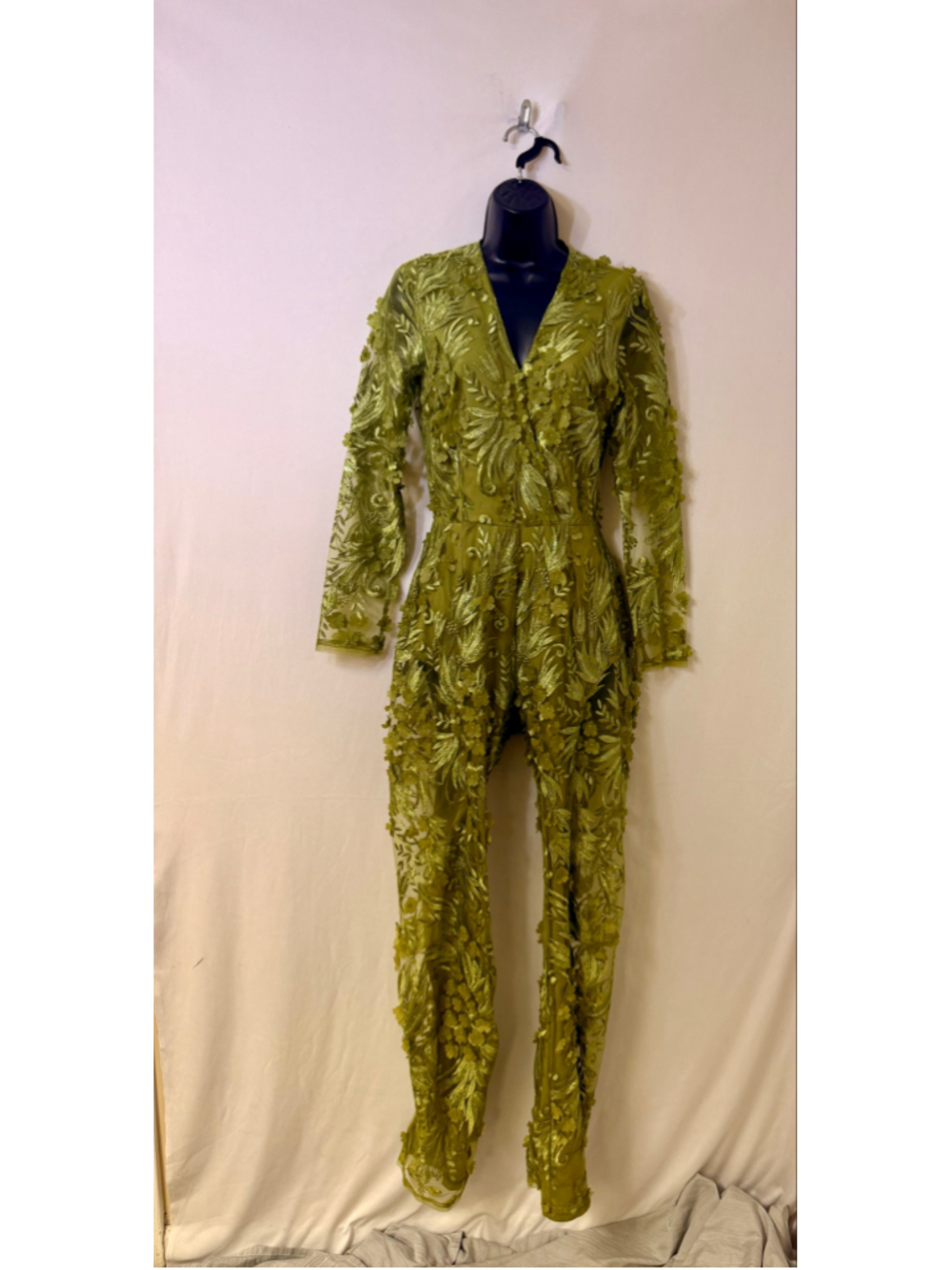 Women's Nova Luxe Green Floral Lace Jumpsuit Size S